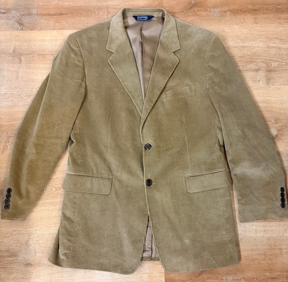 Stafford Corduroy Men’s Tan Cotton Jacket Sport Coat Blazer Size 40R